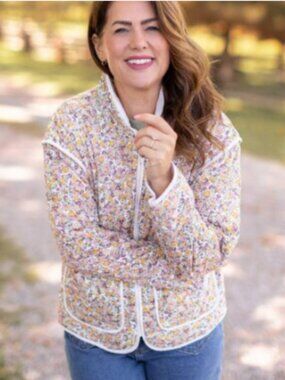 Joe Fresh x Jillian Harris Floral Quilted Jacket Zip Up Autumn Blooms Medium